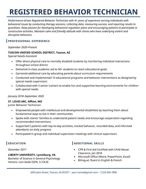 Caring ABA Therapist dedicated to autism care. . Rbt resume example
